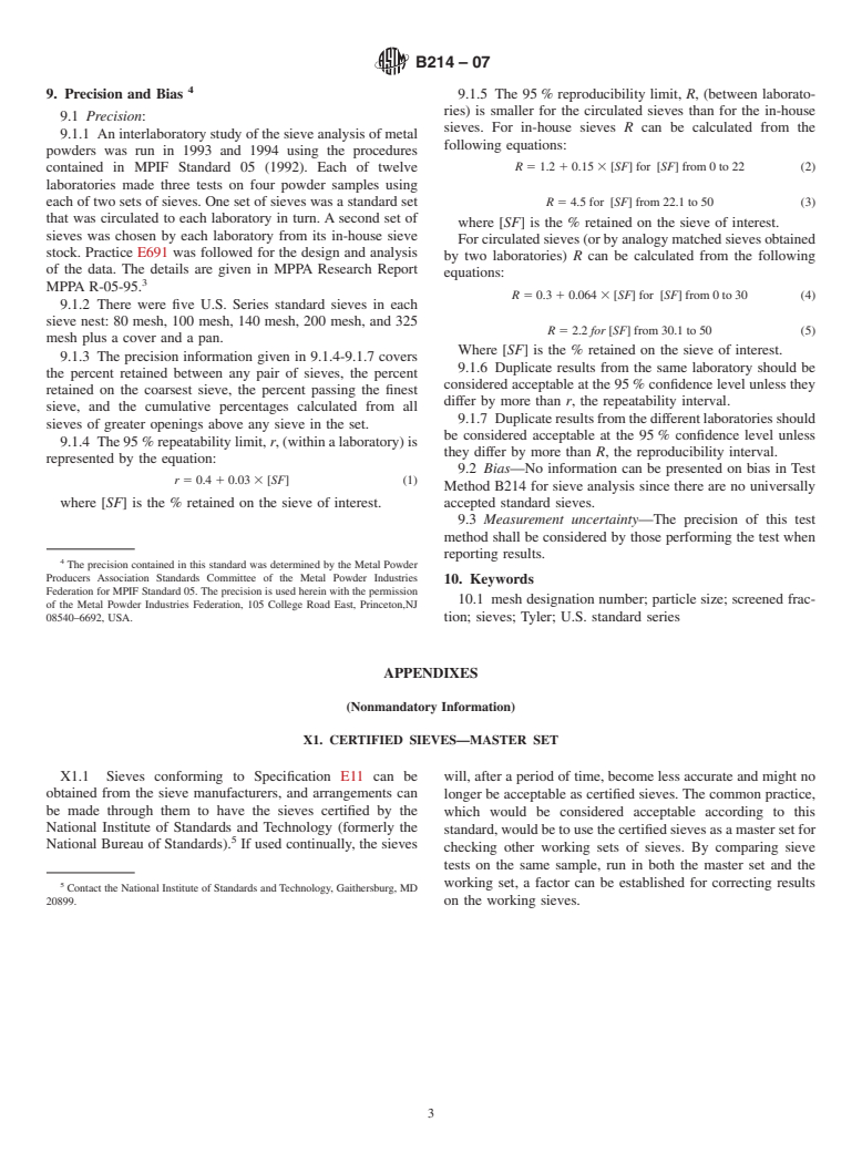 ASTM B214-07 - Standard Test Method for Sieve Analysis of Metal Powders