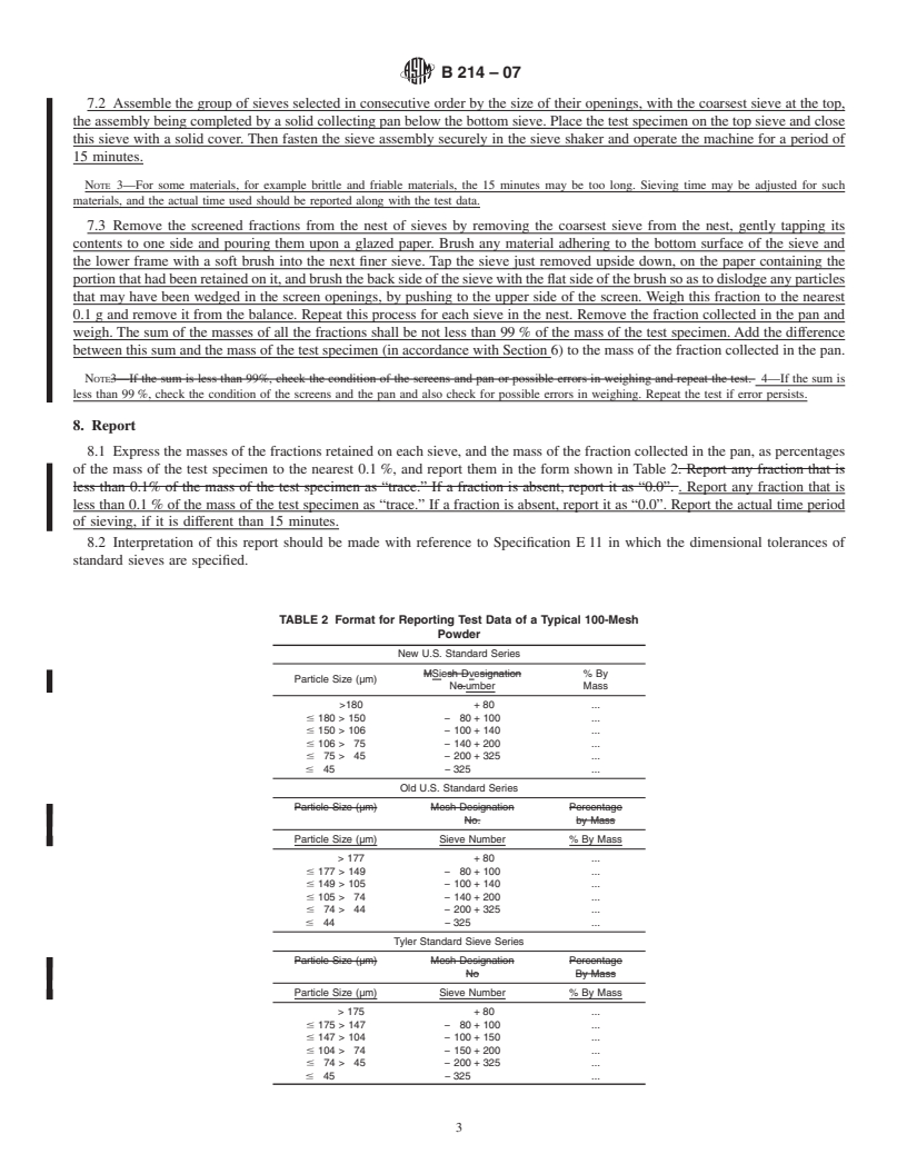 REDLINE ASTM B214-07 - Standard Test Method for Sieve Analysis of Metal Powders