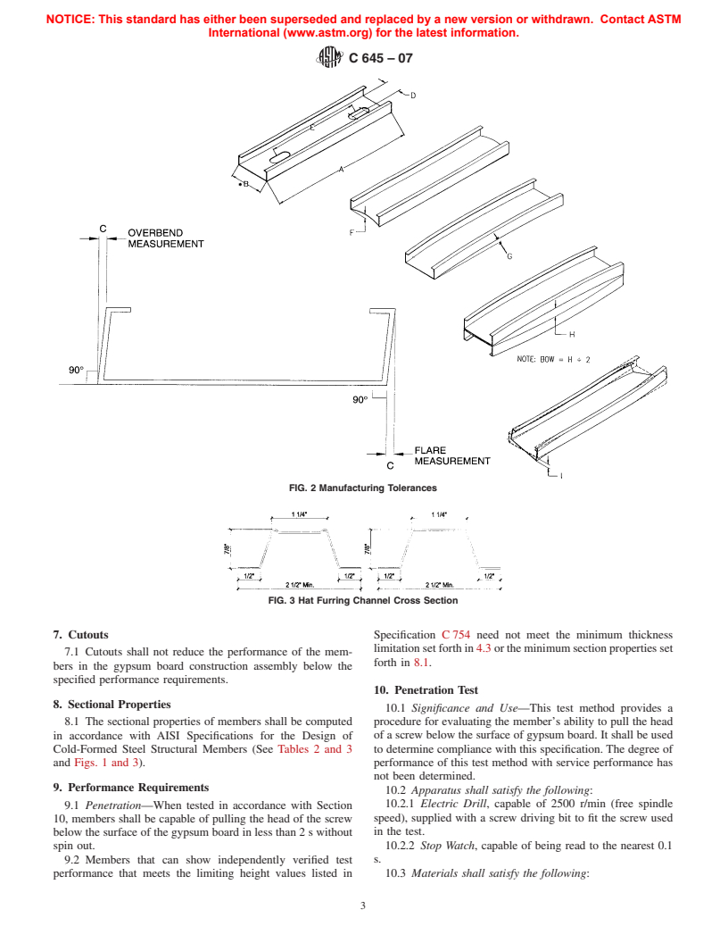 ASTM C645-07 - Standard Specification for Nonstructural Steel Framing Members