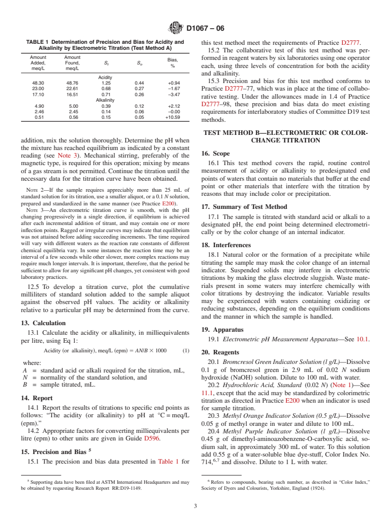 ASTM D1067-06 - Standard Test Methods for Acidity or Alkalinity of Water