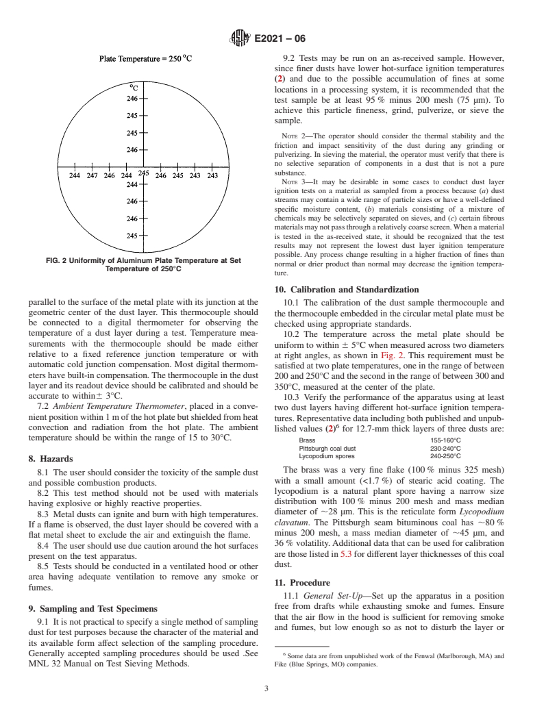 ASTM E2021-06 - Standard Test Method for Hot-Surface Ignition Temperature of Dust Layers