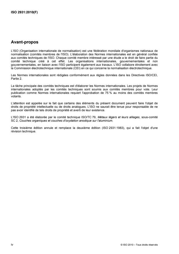 ISO 2931:2010 ISO 2931:2010 - Anodisation de l'aluminium et de ses alliages -- Évaluation de la qualité des couches anodiques colmatées par mesurage de l'admittance - Page 4 preview