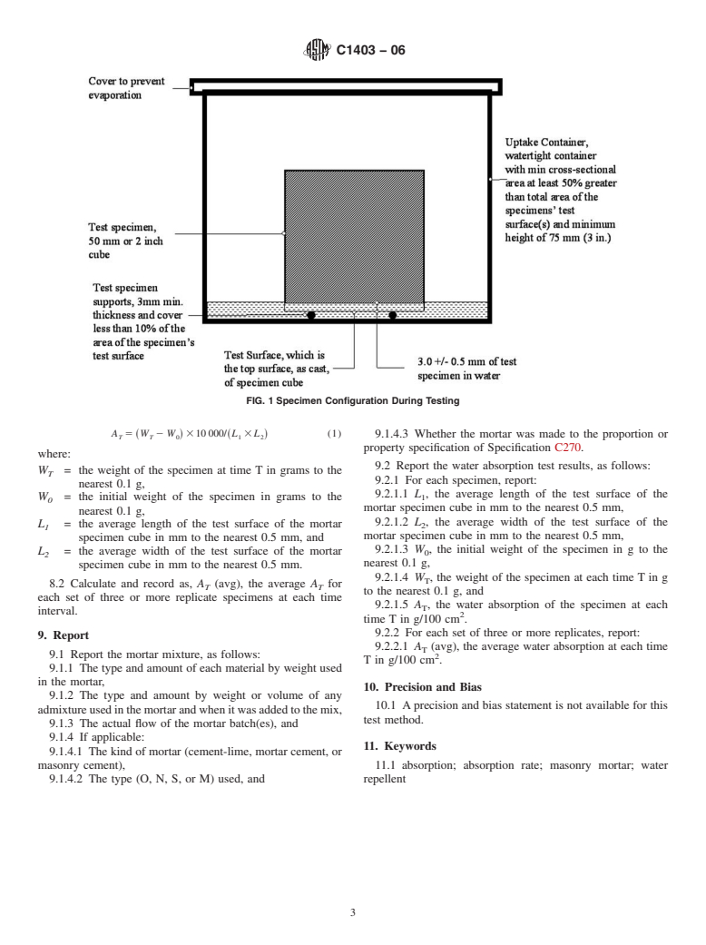 ASTM C1403-06 - Standard Test Method for Rate of Water Absorption of Masonry Mortars