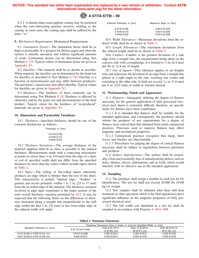 ASTM A677/A677M-99 - Standard Specification for Nonoriented Electrical Steel Fully Processed Types