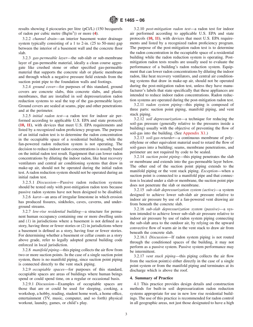 ASTM E1465-06 - Standard Practice for Radon Control Options for the Design and Construction of New Low-Rise Residential Buildings