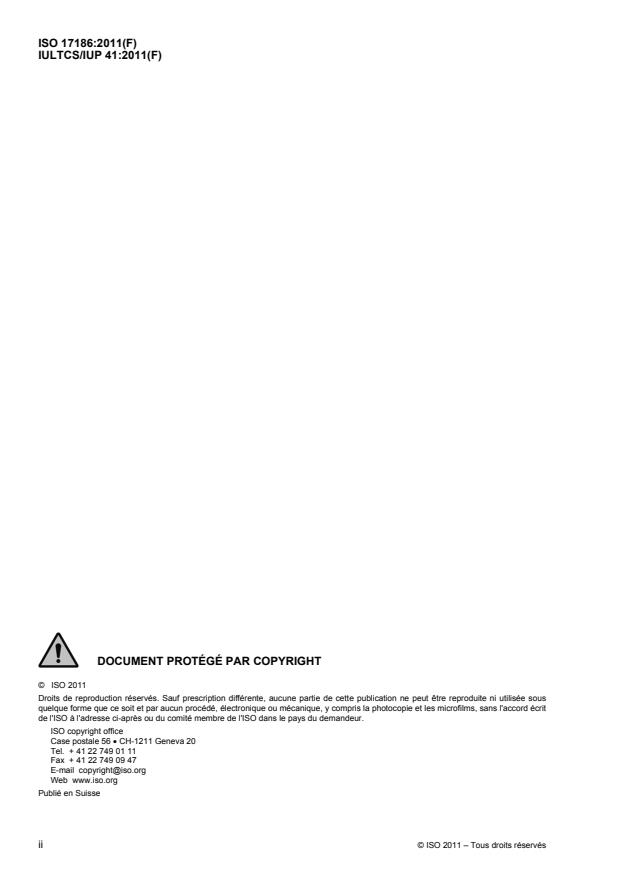 ISO 17186:2011 ISO 17186:2011 - Cuir -- Essais physiques et mécaniques -- Détermination de l'épaisseur du revetement de surface - Page 2 preview