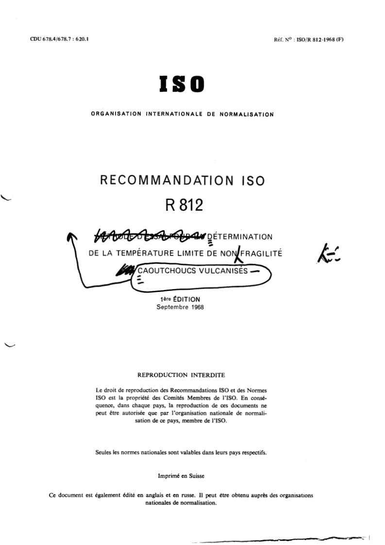 ISO/R 812:1968 - Method of test for temperature limit of brittleness for vulcanized rubbers
Released:9/1/1968