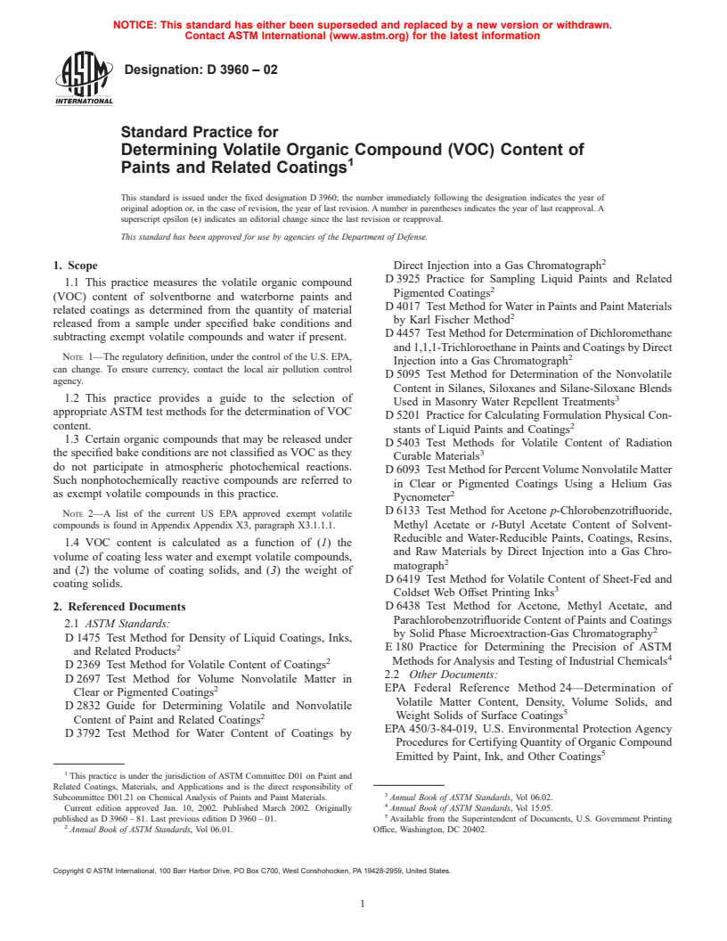 ASTM D3960-02 - Standard Practice for Determining Volatile Organic Compound (VOC) Content of Paints and Related Coatings