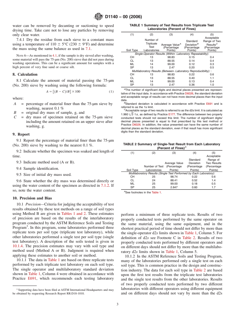 ASTM D1140-00(2006) - Standard Test Methods for Amount of Material in Soils Finer than No. 200 (75-&#956;m) Sieve