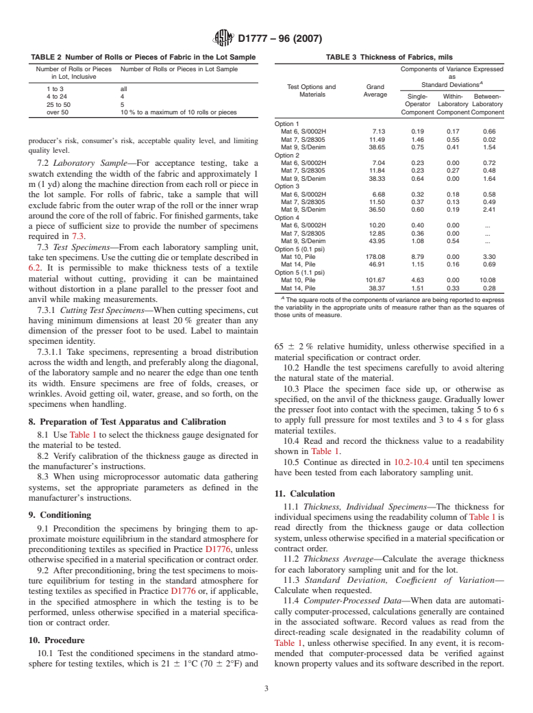 ASTM D1777-96(2007) - Standard Test Method for Thickness of Textile Materials