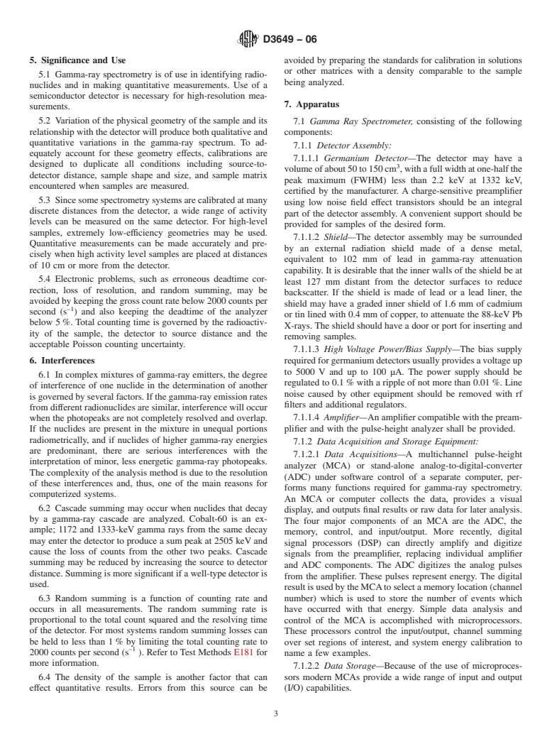 ASTM D3649-06 - Standard Practice for High-Resolution Gamma-Ray Spectrometry of Water