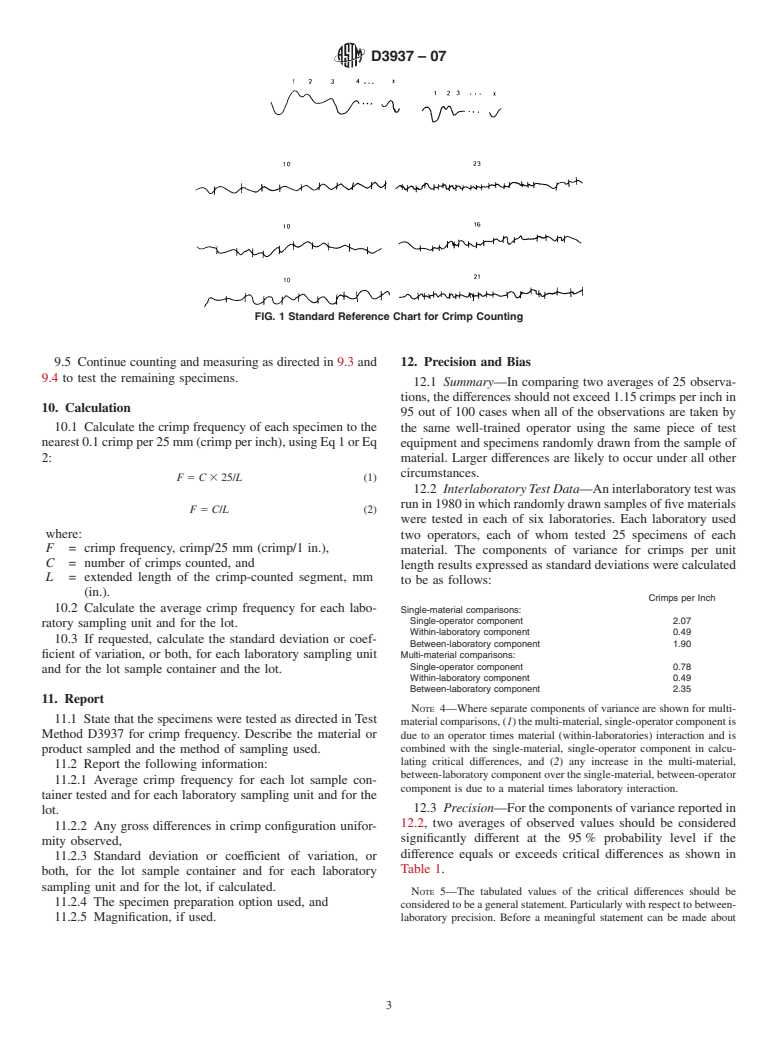 ASTM D3937-07 - Standard Test Method for Crimp Frequency of manufactured Staple Fibers