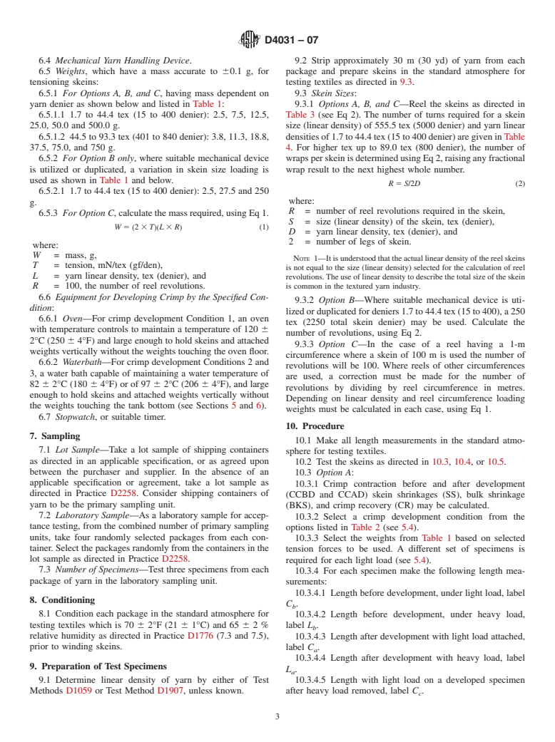 ASTM D4031-07 - Standard Test Method for Bulk Properties of Textured Yarns