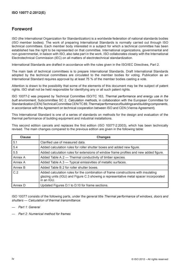 ISO 10077-2:2012 ISO 10077-2:2012 - Thermal performance of windows, doors and shutters -- Calculation of thermal transmittance - Page 4 preview