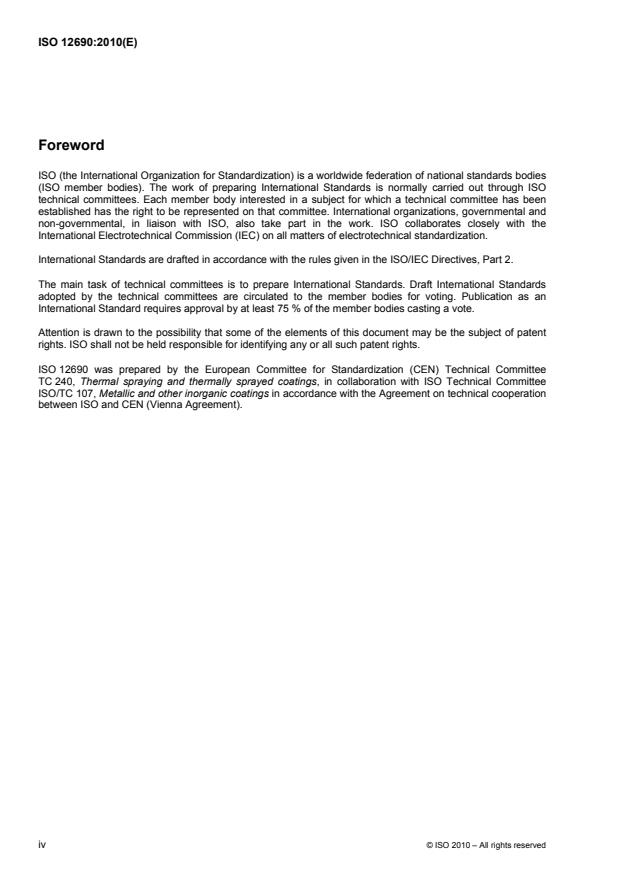 ISO 12690:2010 ISO 12690:2010 - Metallic and other inorganic coatings -- Thermal spray coordination -- Tasks and responsibilities - Page 4 preview