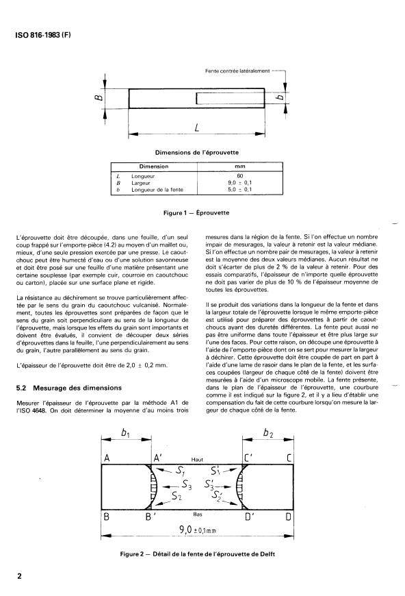 ISO 816:1983 ISO 816:1983 - Caoutchouc vulcanisé -- Détermination de la résistance au déchirement des petites éprouvettes (éprouvettes de Delft) - Page 4 preview