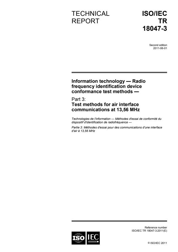 ISO/IEC TR 18047-3:2011 - Information technology -- Radio frequency identification device conformance test methods