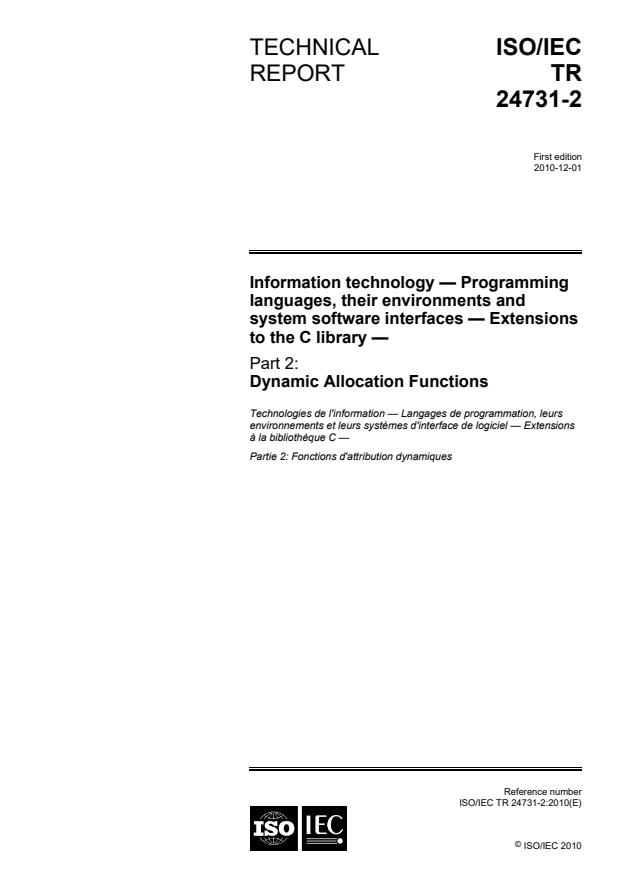 ISO/IEC TR 24731-2:2010 - Information technology -- Programming languages, their environments and system software interfaces -- Extensions to the C library
