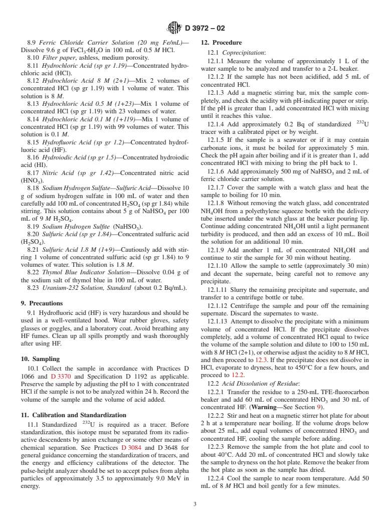 ASTM D3972-02 - Standard Test Method for Isotopic Uranium in Water by Radiochemistry