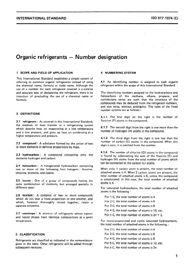 ISO 817:1974 - Organic refrigerants -- Number designation