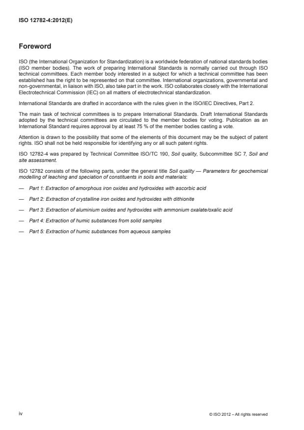 ISO 12782-4:2012 ISO 12782-4:2012 - Soil quality -- Parameters for geochemical modelling of leaching and speciation of constituents in soils and materials - Page 4 preview