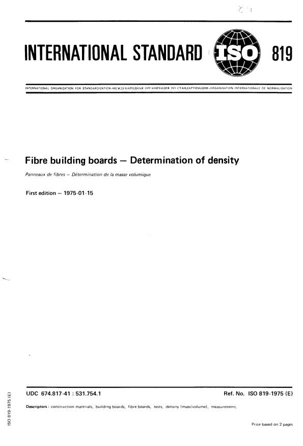 ISO 819:1975 - Fibre building boards -- Determination of density