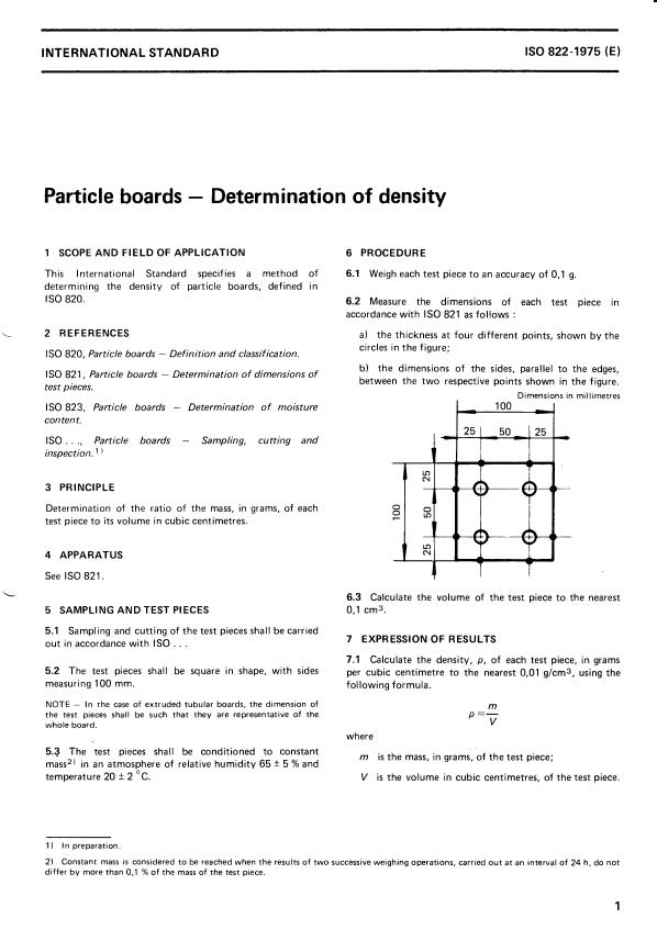 ISO 822:1975 - Particle boards -- Determination of density