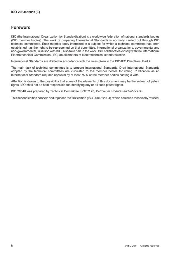 ISO 20846:2011 ISO 20846:2011 - Petroleum products -- Determination of sulfur content of automotive fuels -- Ultraviolet fluorescence method - Page 4 preview