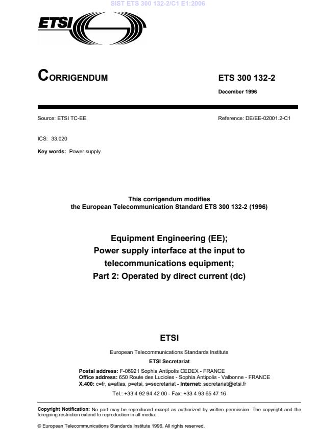 ETS 300 132-2/C1 E1:2006