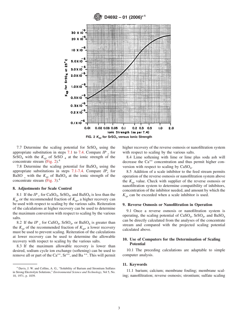 ASTM D4692-01(2006)e1 - Standard Practice for Calculation and Adjustment of Sulfate Scaling Salts (CaSO<sub>4</sub>, SrSO<sub>4</sub>, and BaSO<sub>4</sub>) for Reverse Osmosis and Nanofiltration