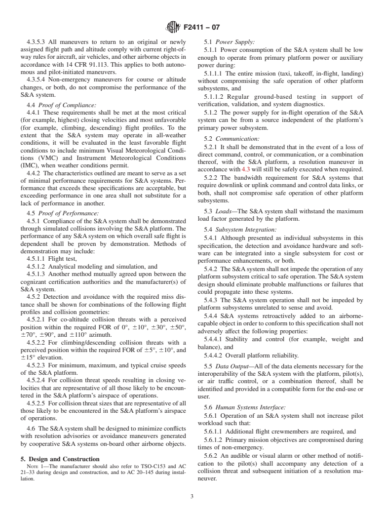 ASTM F2411-07 - Standard Specification for Design and Performance of an Airborne Sense-and-Avoid System (Withdrawn 2014)