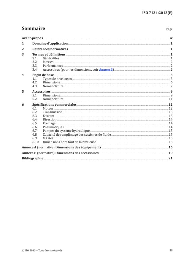 ISO 7134:2013 - Engins de terrassement -- Niveleuses -- Terminologie et spécifications commerciales
