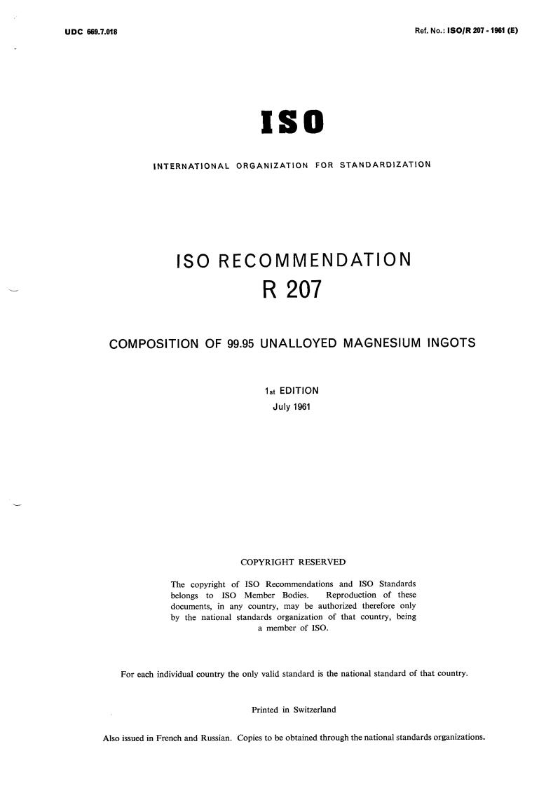 ISO/R 207:1961 - Title missing - Legacy paper document
Released:1/1/1961