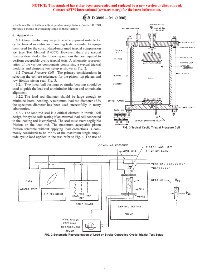 ASTM D3999-91(1996) - Standard Test Methods for the Determination of the Modulus and Damping Properties of Soils Using the Cyclic Triaxial Apparatus