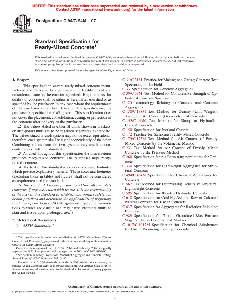 ASTM C94/C94M-07 - Standard Specification for Ready-Mixed Concrete