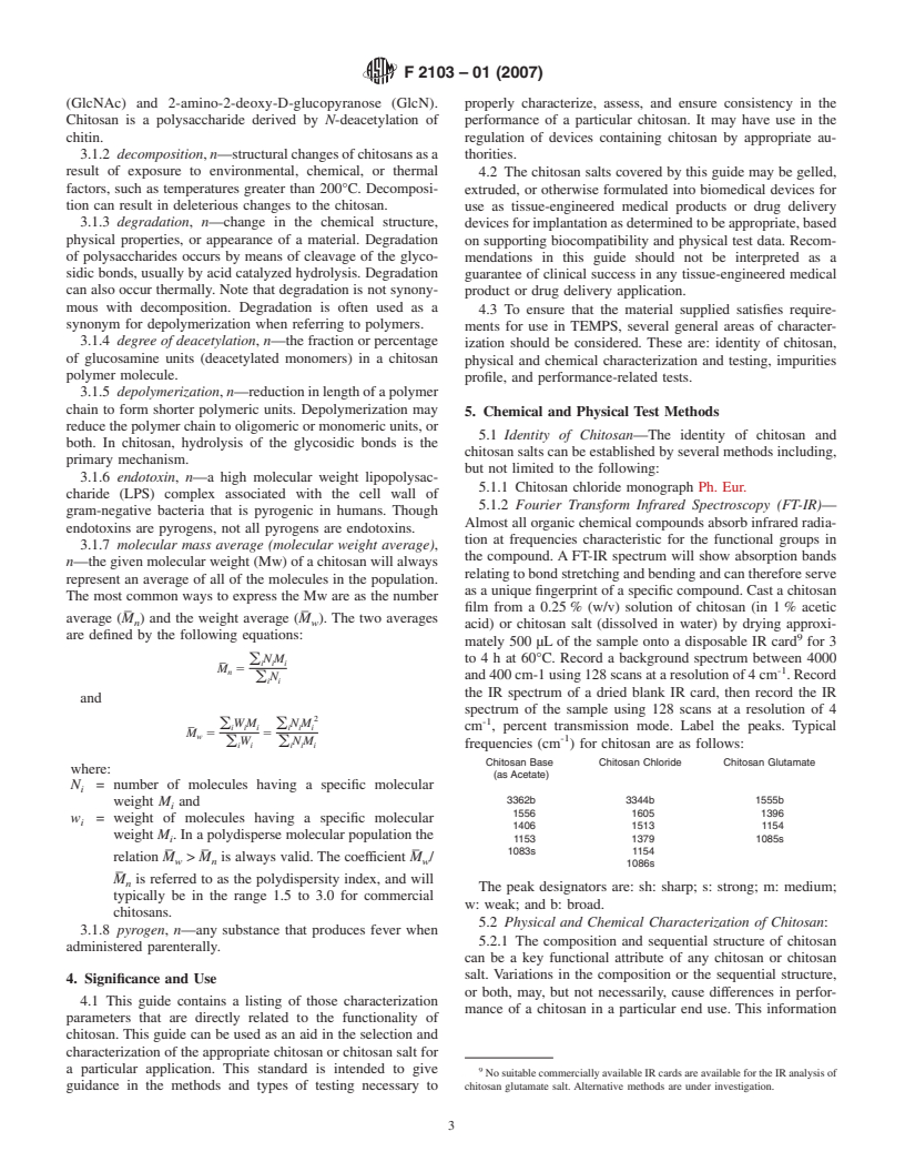 ASTM F2103-01(2007) - Standard Guide for Characterization and Testing of Chitosan Salts as Starting Materials Intended for Use in Biomedical and Tissue-Engineered Medical Product Applications