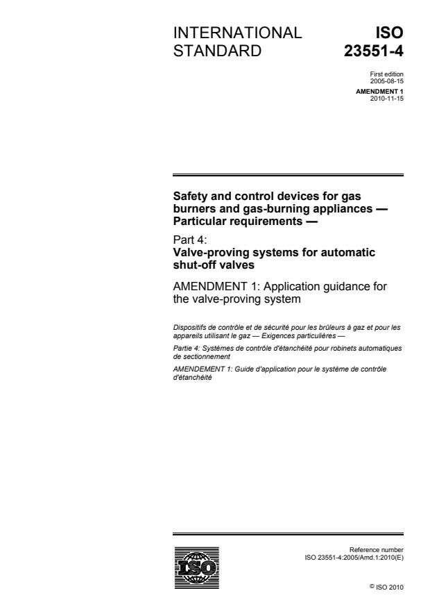 ISO 23551-4:2005/Amd 1:2010 - Application guidance for the valve-proving system