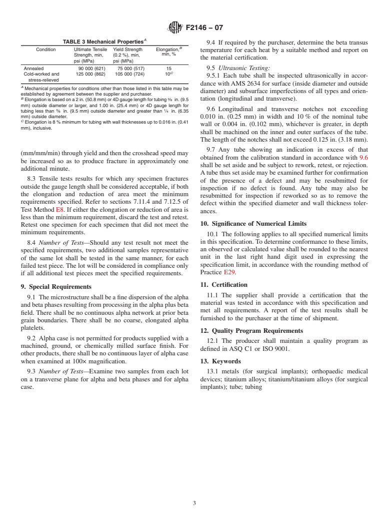 ASTM F2146-07 - Standard Specification for Wrought Titanium-3Aluminum-2.5Vanadium Alloy Seamless Tubing for Surgical Implant Applications (UNS R56320)