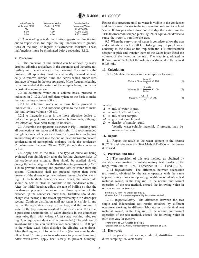 ASTM D4006-81(2000)e1 - Standard Test Method for Water in Crude Oil by Distillation