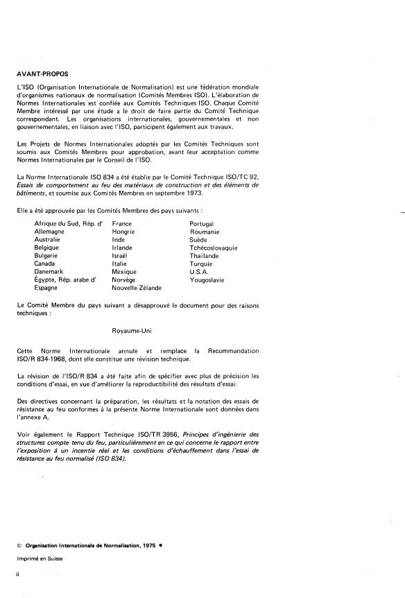 ISO 834:1975 ISO 834:1975 - Essais de résistance au feu -- Éléments de construction - Page 2 preview