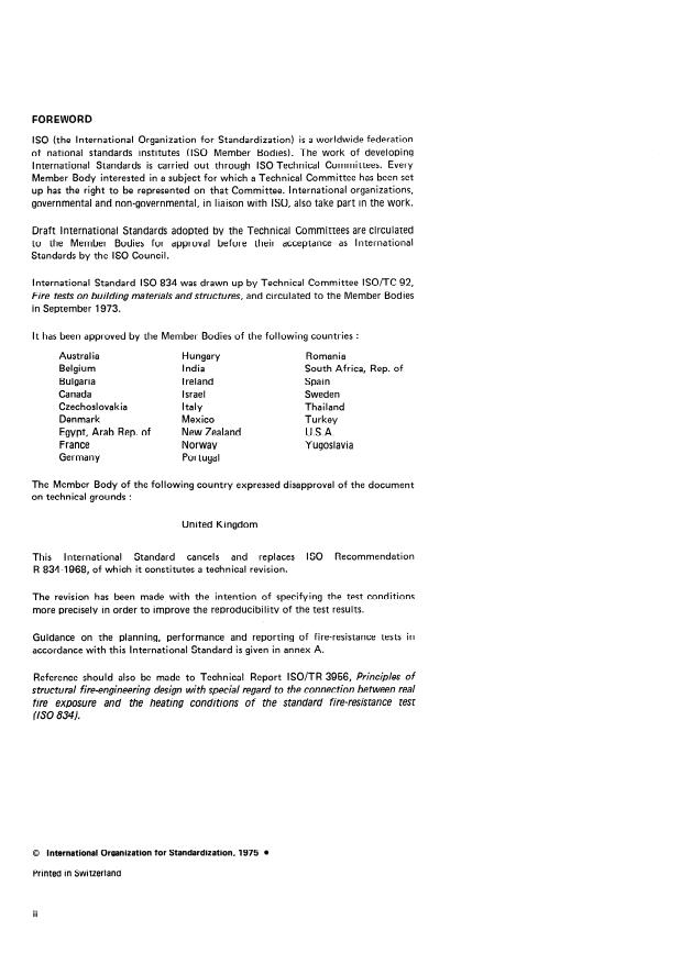 ISO 834:1975 ISO 834:1975 - Fire-resistance tests -- Elements of building construction - Page 2 preview