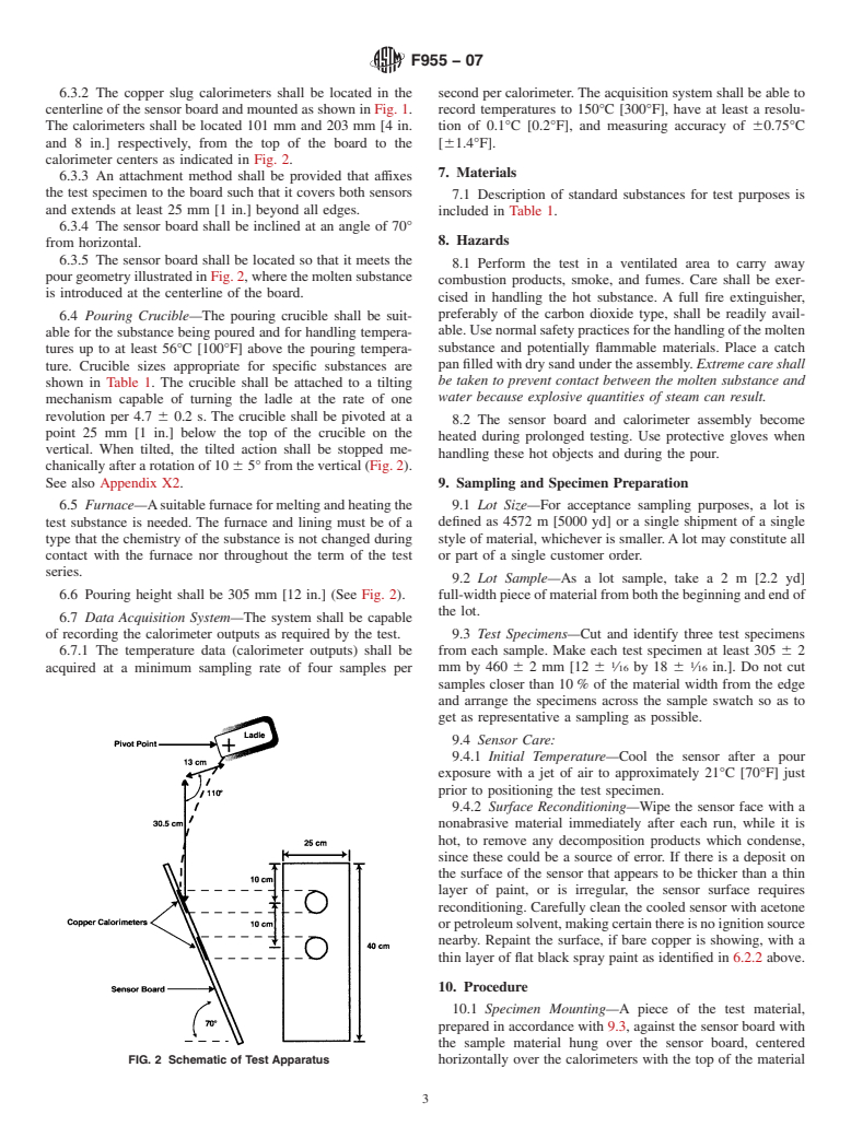 ASTM F955-07 - Standard Test Method for Evaluating Heat Transfer through Materials for Protective Clothing Upon Contact with Molten Substances