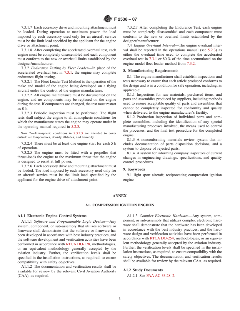 ASTM F2538-07 - Standard Practice for Design and Manufacture of Reciprocating Compression Ignition Engines for Light Sport Aircraft