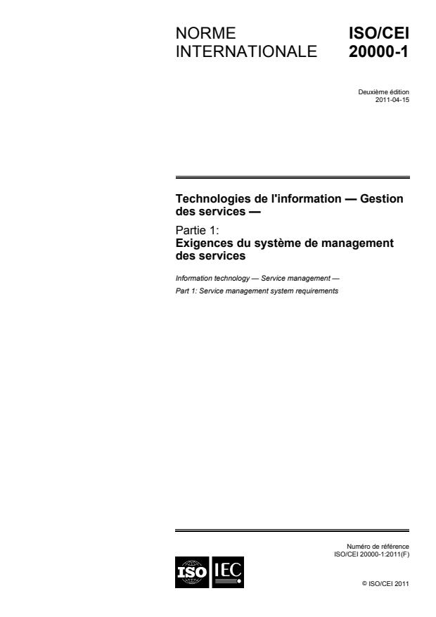 ISO/IEC 20000-1:2011 - Technologies de l'information -- Gestion des services