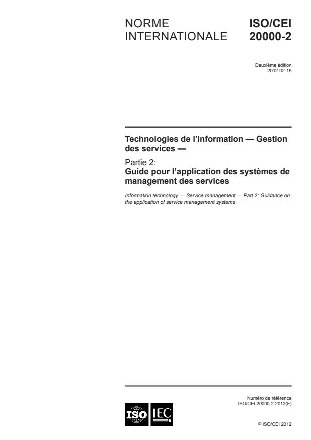 ISO/IEC 20000-2:2012 - Technologies de l'information -- Gestion des services