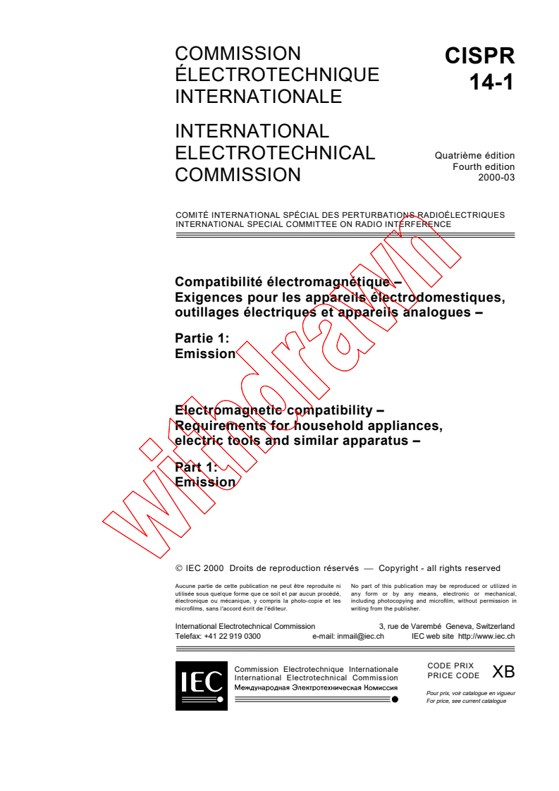CISPR 14-1:2000 - Electromagnetic compatibility - Requirements for household appliances , electric tools and similar apparatus - Part 1: Emission
Released:3/30/2000
Isbn:2831851904