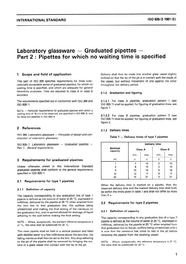 ISO 835-2:1981 - Laboratory glassware -- Graduated pipettes