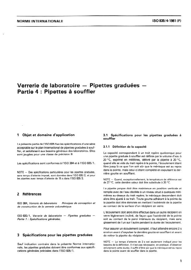 ISO 835-4:1981 - Verrerie de laboratoire -- Pipettes graduées