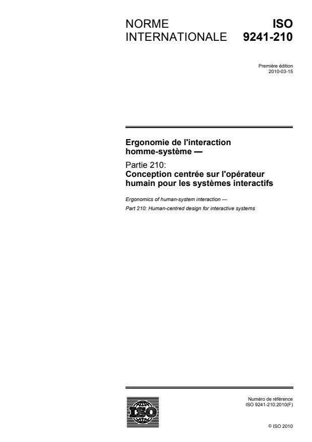 ISO 9241-210:2010 - Ergonomie de l'interaction homme-systeme