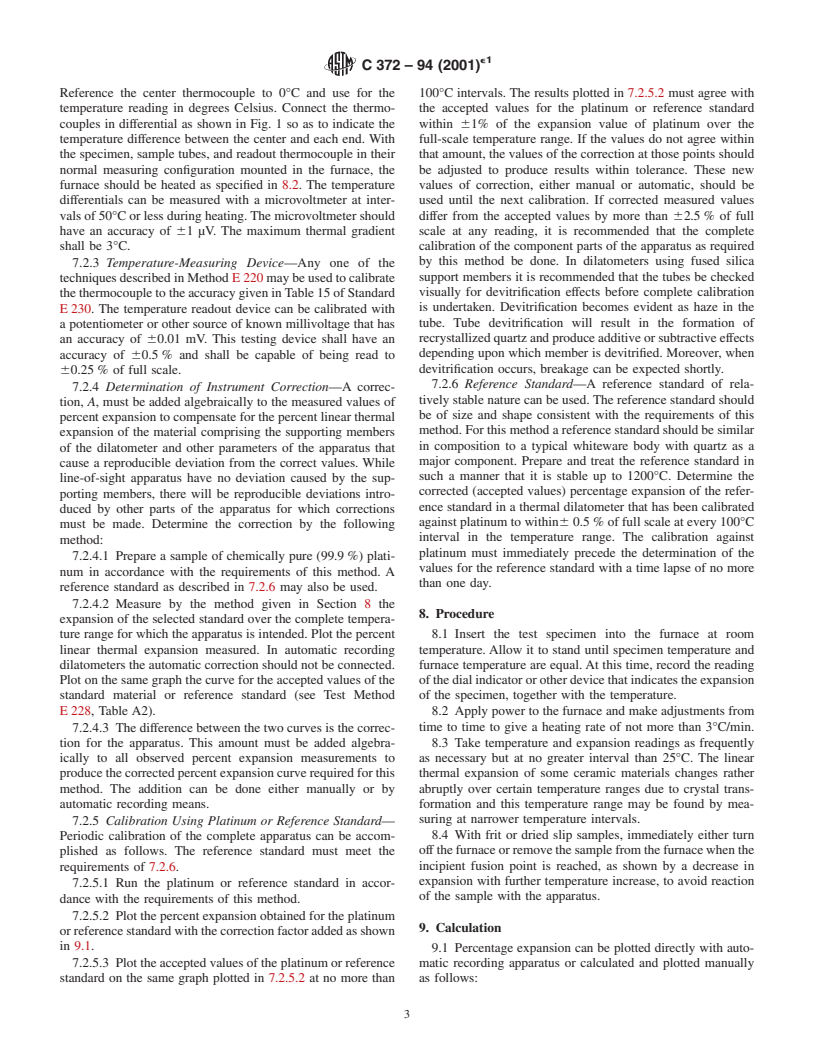 ASTM C372-94(2001)e1 - Standard Test Method for Linear Thermal Expansion of Porcelain Enamel and Glaze Frits and Fired Ceramic Whiteware Products by the Dilatometer Method